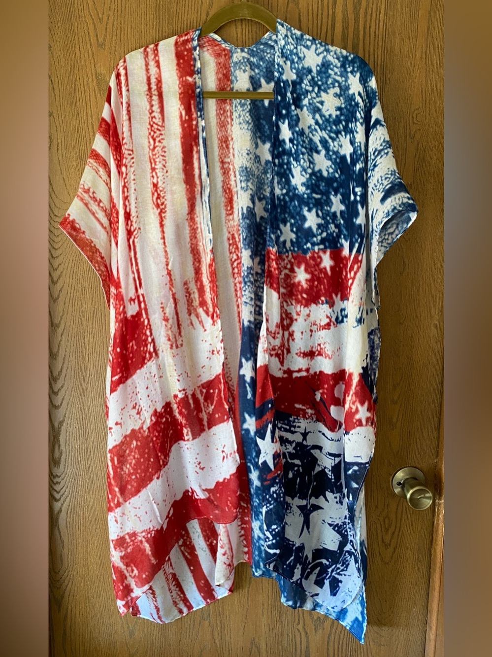 Stars & Stripes Flag Open Kimono  or Swim Cover up- Red White & Blue, One Size